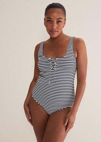 Phase Eight Striped Ribbed Swimwear Navy/White Canada | EPMSVX-804